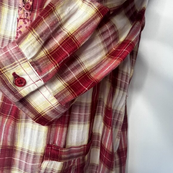 Vintage DCC Missy Casual Top Red White Plaid Sz M Cotton 3/4 Sleeve Collar - Picture 7 of 16